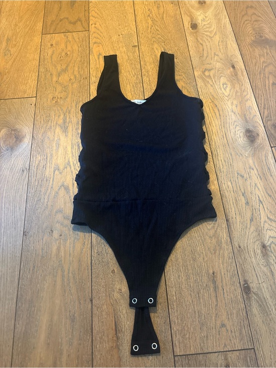 Express Tops - Express Black Ribbed Snap-Closure Bodysuit